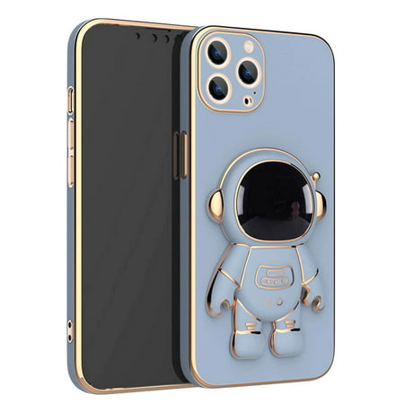 Fiudx 3D Plating Astronaut Hidden Stand Case Cover Cute Astronaut Stand Phone Case for iPhone 12Pro TPU Cover 1253