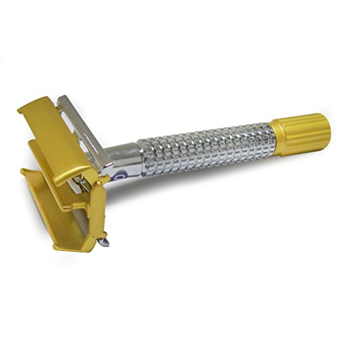 WEISHI 9306-ds Alluvial Gold Twist to Open Double Edge Safety Razor with 10 Blades. thumbnail