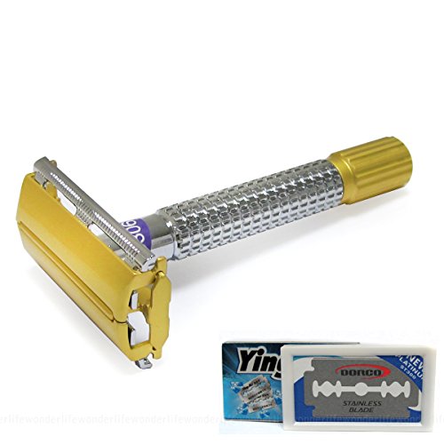 WEISHI 9306-ds Alluvial Gold Twist to Open Double Edge Safety Razor with 10 Blades. thumbnail