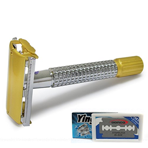 WEISHI 9306-ds Alluvial Gold Twist to Open Double Edge Safety Razor with 10 Blades. thumbnail