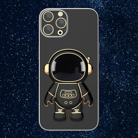 Fiudx 3D Plating Astronaut Hidden Stand Case Cover Cute Astronaut Stand Phone Case for iPhone 12Pro TPU Cover 1253