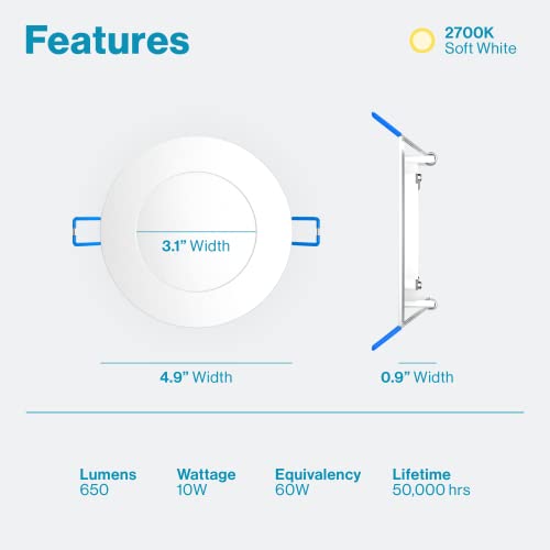 Sunco Lighting 24 Pack 4 Inch Ultra Thin LED Recessed Ceiling Lights Slim, 2700K Soft White, Dimmable 10W=60W, 650 LM, Smooth Trim Damp Rated, Canless thumbnail