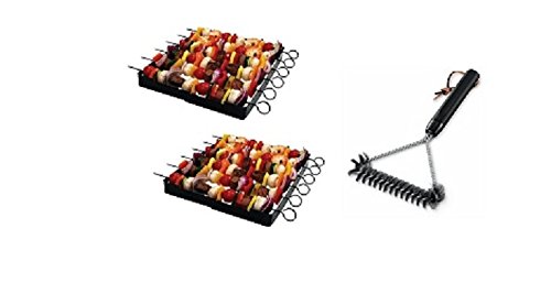 2 Brinkmann 9021 Shish Kabob Set and 1 Weber 6494 12-inch 3-sided Grill Brush BBQ Bundle thumbnail