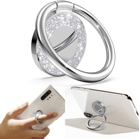 2 Pack Cell Phone Ring Holder Finger Kickstand  Bling Pop Phone Ring Grip & Stand  Compatible with iPhone and Most Android Phone (Silver)