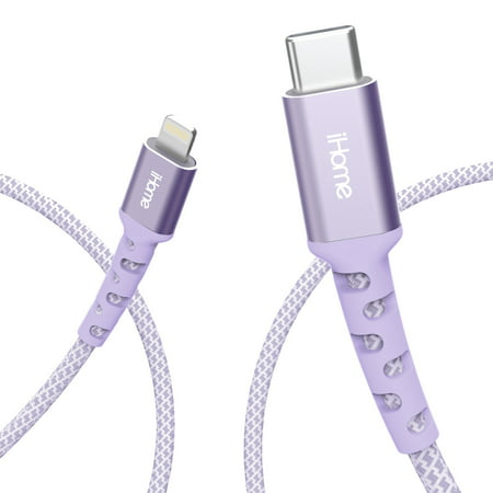 Photo 1 of IHome Nylon Braided Lightning to USB-C Cable Lavender 6