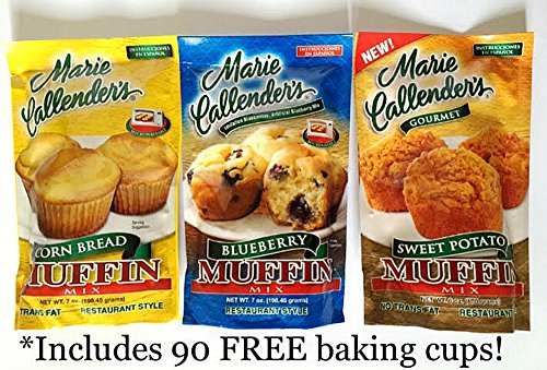 Marie Callender's Muffin Mix Baking Variety Pack with Corn Bread, Blueberry, Sweet Potato Quick Mix (Bonus: Includes 90 Baking Cups)
