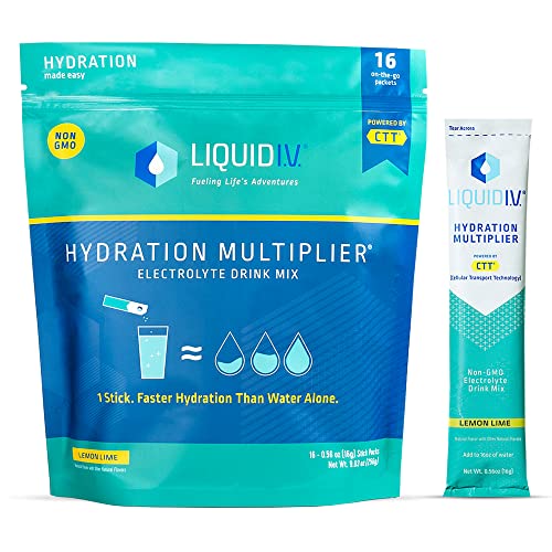 Liquid I.V. Hydration Multiplier, Electrolyte Powder, Easy Open Packets, Supplement Drink Mix (Lemon Lime, 16 Count)