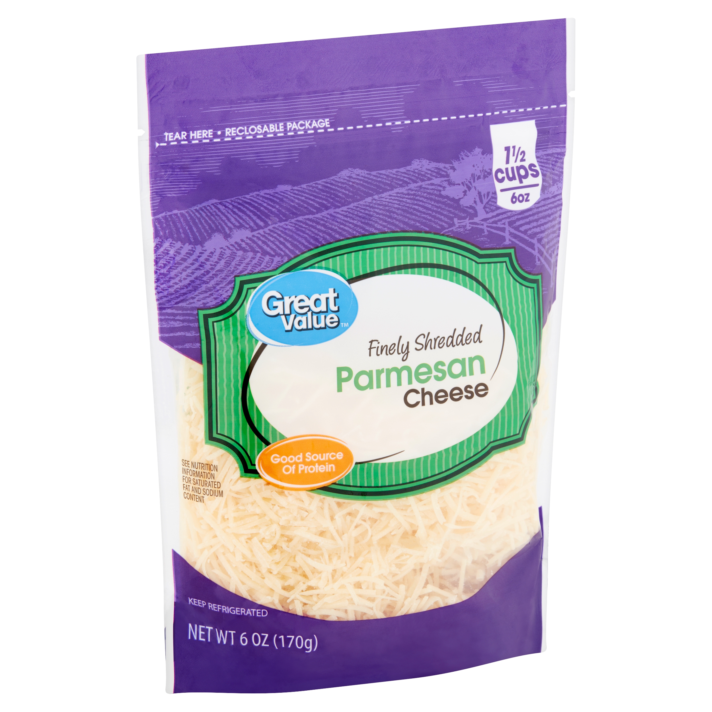 Great Value Finely Shredded Parmesan Cheese, 6 Oz Image