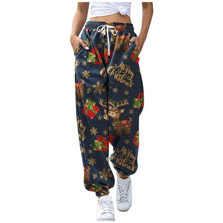 Athletic Leggings for Women with Pockets Gym 8835 Christmas Ladies Straight Print Casual Sports Sweatshirt Long Pants Women Pants High Waist Sporty Fi