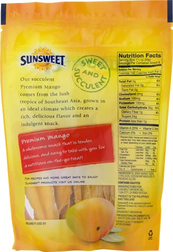 Sunsweet Dried Philippine Mangoes Slices | Premium Peeled Slices | Gluten Free, Dairy Free, Vegan, Kosher, Kid Friendly, Dietary Fiber + Antioxidants, thumbnail