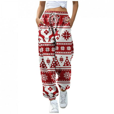 Gym Pants for Women Athletic Pants with Pockets 8835 Christmas Ladies Straight Print Casual Sports Sweatshirt Long Pants Women Pants High Waist Sporty