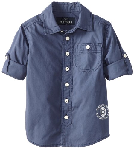 Buffalo Little Boys' S-Mark Button-Down Shirt,  Wax Blue,  6