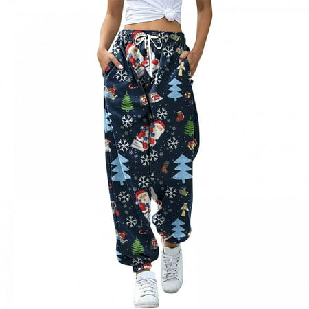 Gym Pants for Women Pants with Pockets Athletic Pants 8835 Christmas Ladies Straight Print Casual Sports Sweatshirt Long Pants Women Pants High Waist 