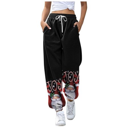 Gym Pants for Women Athletic Pants with Pockets 8835 Christmas Ladies Straight Print Casual Sports Sweatshirt Long Pants Women Pants High Waist Sporty
