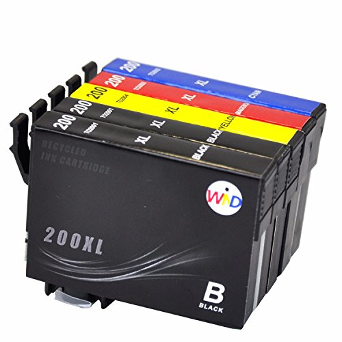 WIND ® 5 PACK 200 T200 T200XL High Capacity (2 Black, 1 Cyan, 1 Magenta, 1 Yellow) Work for Epson XP-200 WF-2540 XP-300 WorkForce WF-2530 XP-410 WF-2