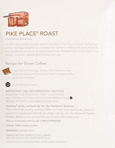 Starbucks Pike Place Roast Coffee Verismo Pods, 12 Count thumbnail