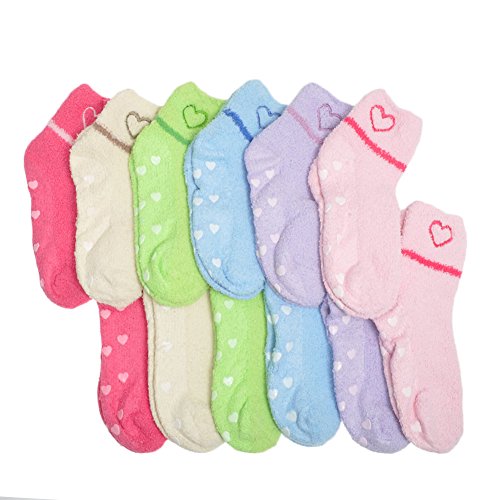 Angelina 6-Pair-Pack Cozy Winter Ankle Socks with Non-Skid Bottoms #1128 Pastel