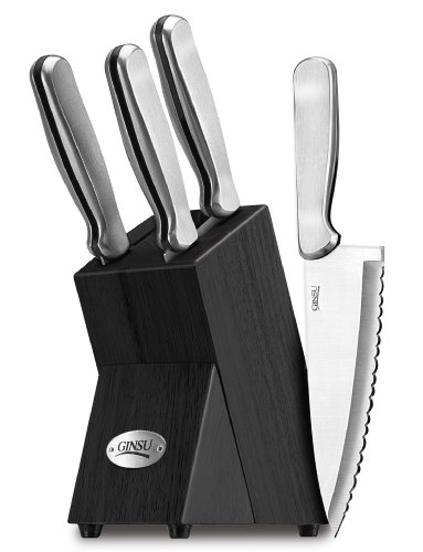 Ginsu Kotta Series Japanese 420J2 Stainless Steel 5-Piece  Knife Prep Set with Black Storage Block 4888