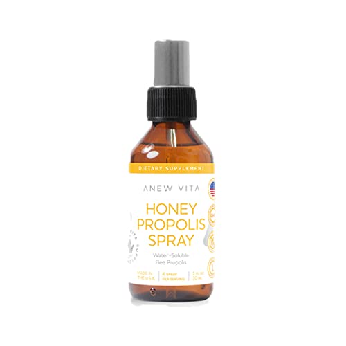 Anew Vita Honey Propolis Spray | Throat Health | Immunity Support & Antioxidant | Water-Soluble | Alcohol & Wax Free | Humane & Sustainable | 1 Fl Oz.