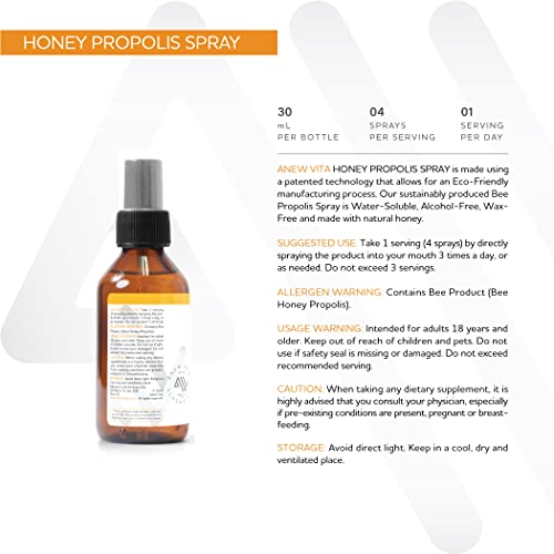 Anew Vita Honey Propolis Spray | Throat Health | Immunity Support & Antioxidant | Water-Soluble | Alcohol & Wax Free | Humane & Sustainable | 1 Fl Oz. thumbnail