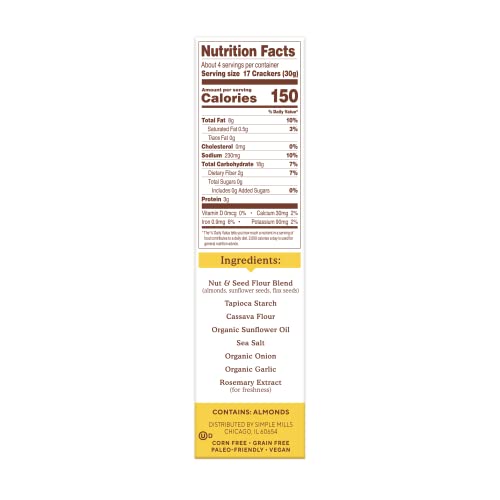 Simple Mills Almond Flour Crackers, Fine Ground Sea Salt - Gluten Free, Vegan, Healthy Snacks, 4.25 Ounce (Pack of 4) thumbnail