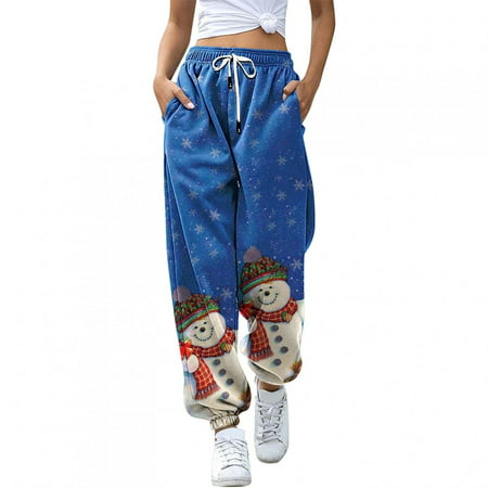 Athletic Pants for Women Pants with Pockets Gym Pants 8835 Christmas Ladies Straight Print Casual Sports Sweatshirt Long Pants Women Pants High Waist 