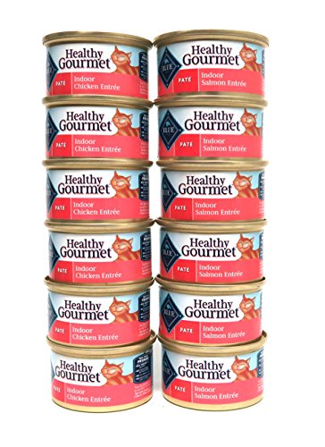 Blue Buffalo Healthy Gourmet Indoor Wet Cat Food Variety Pack - 2 Flavors (Chicken Entree and Salmon Entree) - 12 Total Cans (3 Oz Each)