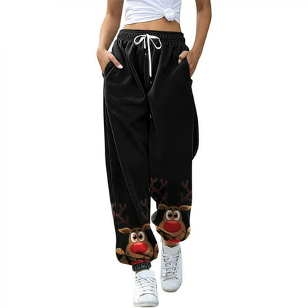 Pants with Pockets for Women Gym Pants Athletic Pants 8835 Christmas Ladies Straight Print Casual Sports Sweatshirt Long Pants Women Pants High Waist 