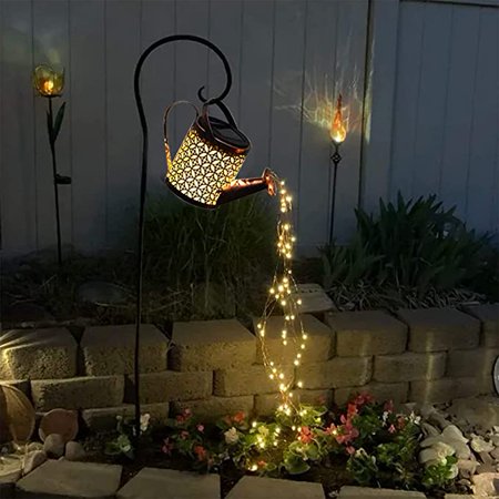 Garden Shower Light Solar Powered Watering Can with Lights Star Light LED Outdoor String Fairy Lights Waterfall with Bracket for Home Path Patio Yard 