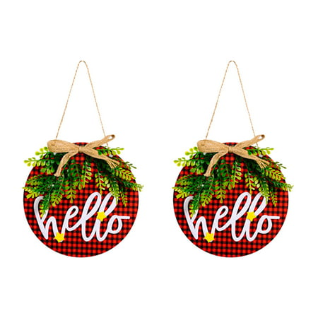 DDgui New Upgraded 2PCS Christmas Wooden Plaid Cloth Wooden Doorplate Door Hanging Christmas Tree Decoration Pendant DDgui WDD220921-2292