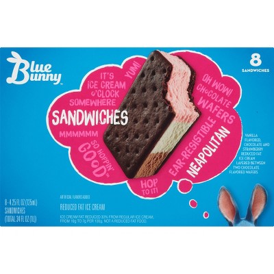 Neapolitan Vanilla Flavored, Chocolate and Strawberry Reduced Fat Ice Cream Layered Between Two Chocolate Wafers Sandwiches, Neapolitan Vanilla thumbnail