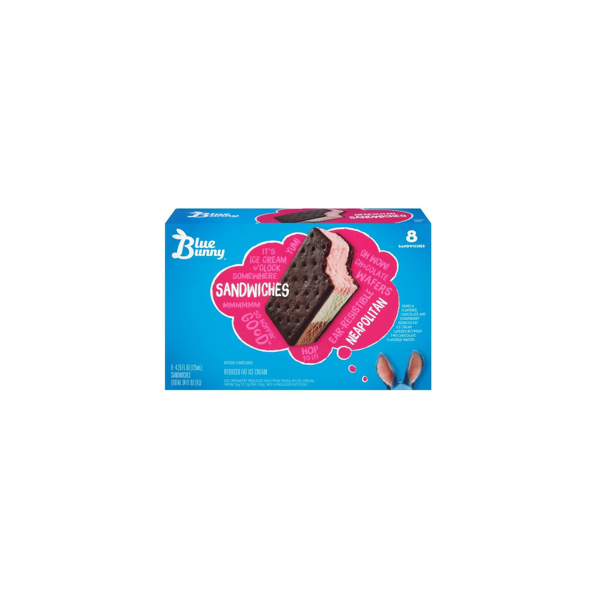 Neapolitan Vanilla Flavored, Chocolate and Strawberry Reduced Fat Ice Cream Layered Between Two Chocolate Wafers Sandwiches, Neapolitan Vanilla thumbnail