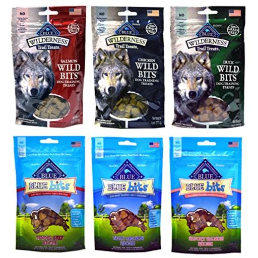 Blue Buffalo Grain-Free Dog Treats - 3 Wilderness Wild Bits Flavors & 3 Blue Bits Flavors - 4 Ounces Each (6 Total Pouches)