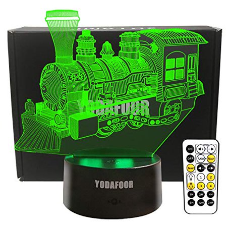 YODAFOOR Steam Train Night Lights for Kids Baby Teen 3D Illusion Lamp  Birthday Party Christmas Train Gifts Anniversary Present  Multi Color Remote La