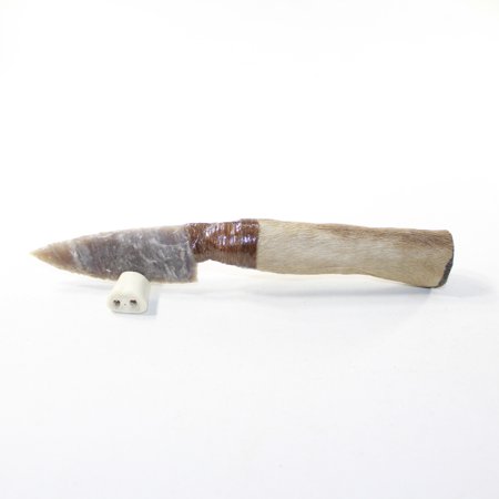 Hair-on Deer Bone Handle Stone Blade Ornamental Knife #4723 Mountain Man Knife