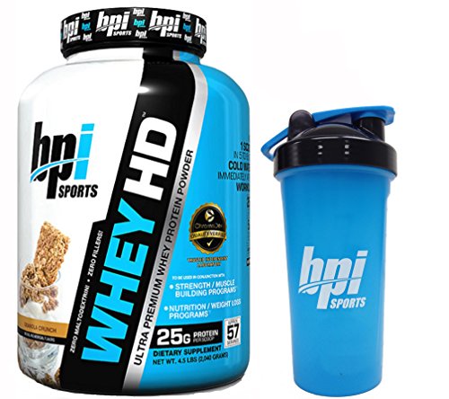 BPI Sports Whey-HD Ultra Premium Whey Protein Powder, 4.5 Lbs with BONUS BPI Shaker Bottle (Granola Crunch)