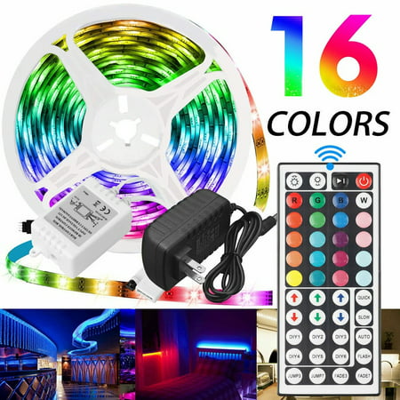 Usupdd New 16FT RGB 5050 LED Strip Light SMD 44 Key Remote 12V US Power Full Kit Usupdd WAA220817-5499