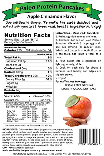 Paleo Protein Pancakes - Apple Cinnamon Flavor (2 Pack) - High Protein No Sugar Added Pancake and Waffle Baking Mix with Almond and Coconut Flour (Veg thumbnail