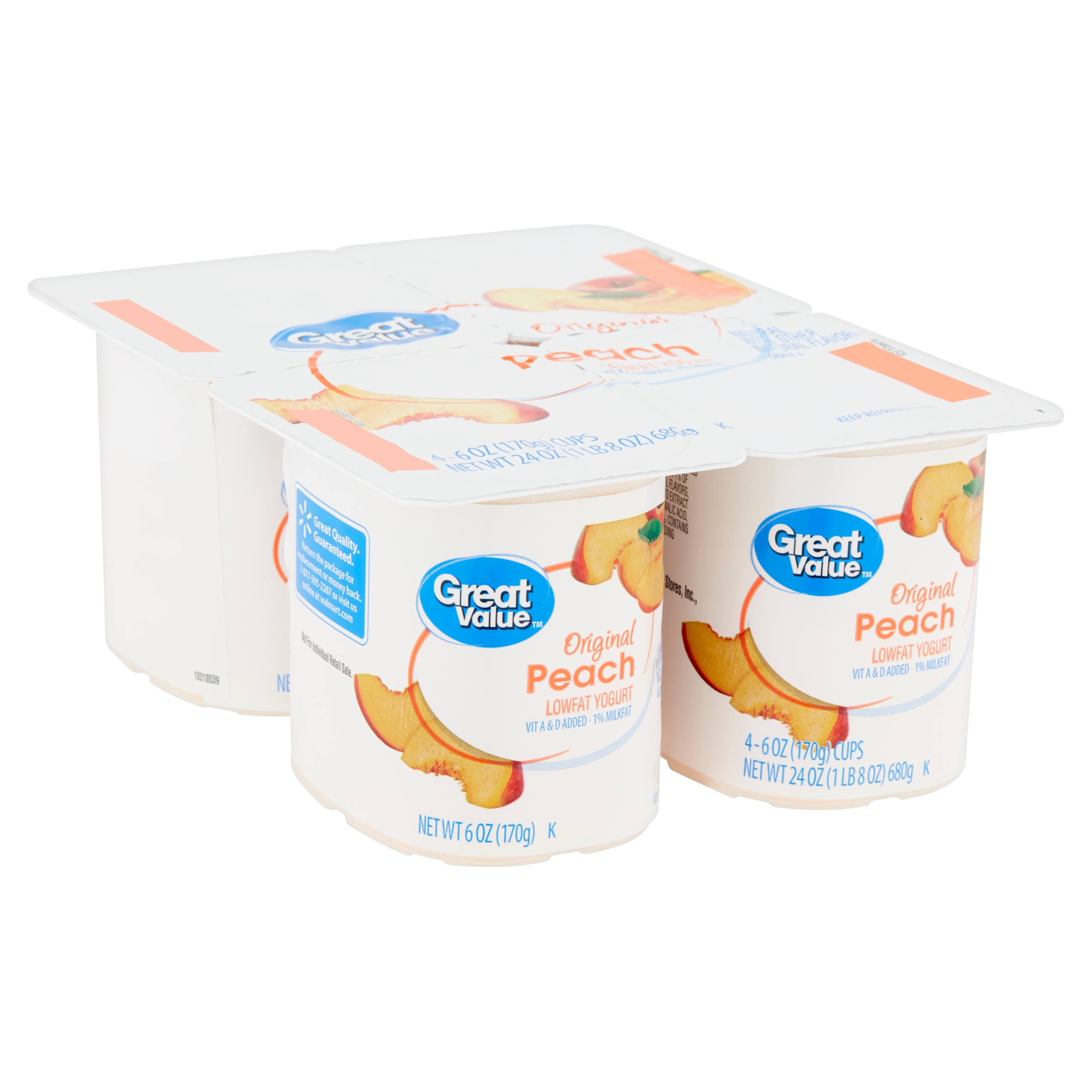 Great Value Original Peach Lowfat Yogurt, 6 Oz, 4 Count Image