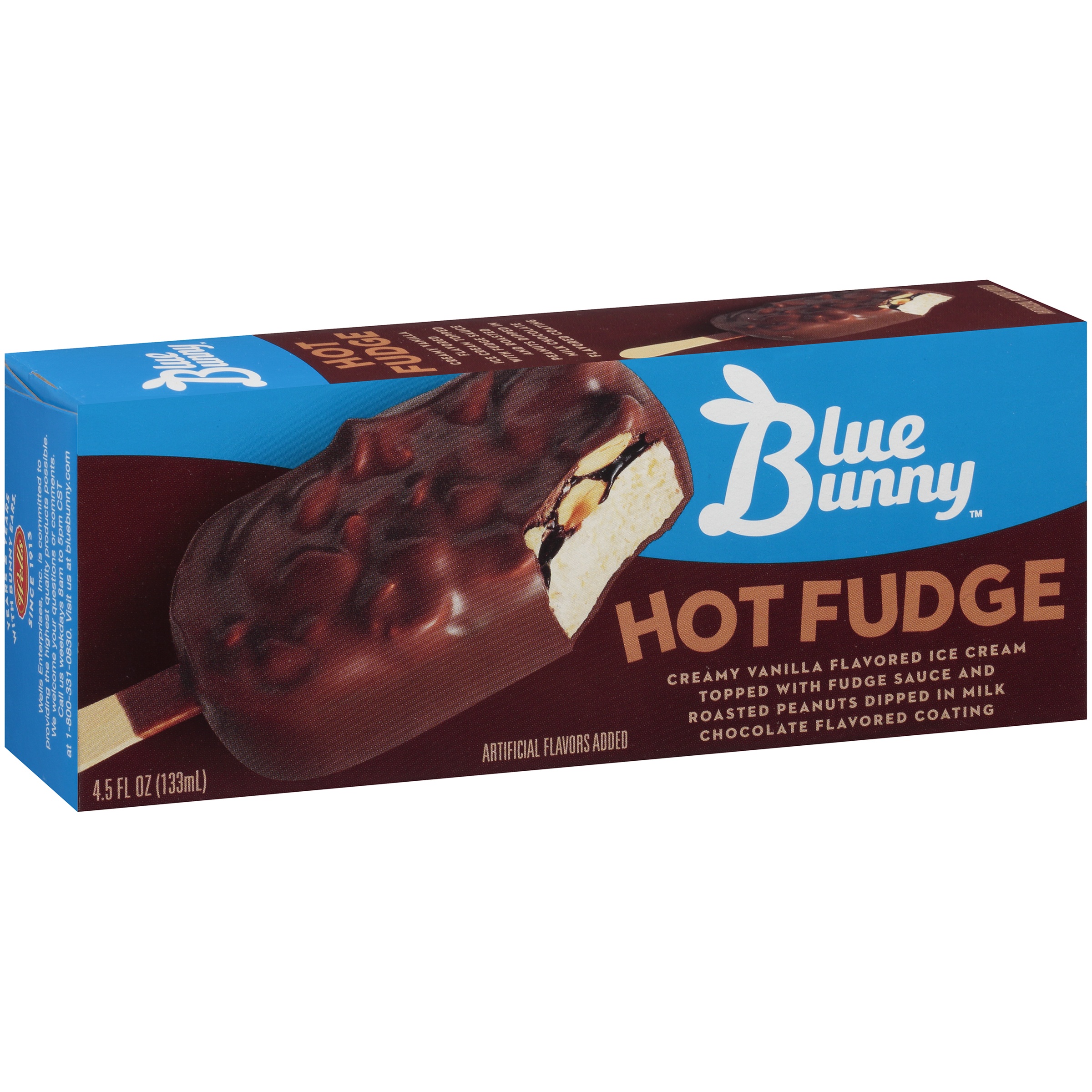 Hot Fudge Creamy Vanilla Flavored Ice Cream Topped with Fudge Sauce and Roasted Peanuts Dipped in Milk Chocolate Flavored Coating, Hot Fudge