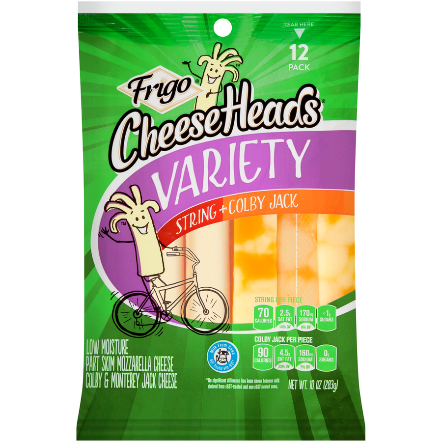 Frigo Cheese Heads Mozzarella String Cheese and Colby Jack Cheese Sticks 10 Oz., 12 Count