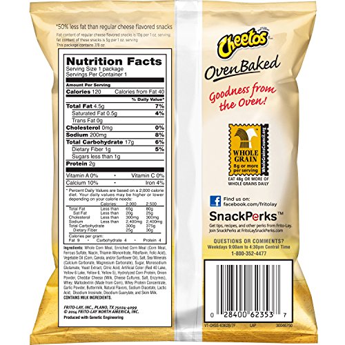 Baked Cheetos Oven Baked Crunchy Whole Grain Flamin' Hot Cheese Flavored Snacks, 104 Count