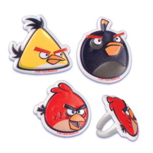 ANGRY BIRDS Red Yellow Black Bird (6) Party Favor Cupcake Cake Pops Topper RINGS
