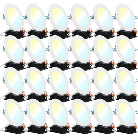 MORI 24 Pack 6 Inch Ultra Thin LED Recessed Ceiling Lights Slim Selectable 2700K/3000K/3500K/4000K/5000K  Dimmable 14W=100W  850 LM  Smooth Trim Canle