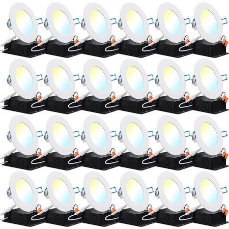 YAAN 24 Pack 4 Inch Ultra Thin LED Recessed Ceiling Lights Slim Selectable 2700K/3000K/3500K/4000K/5000K  Dimmable 10W=60W  650 LM  Smooth Trim Canles