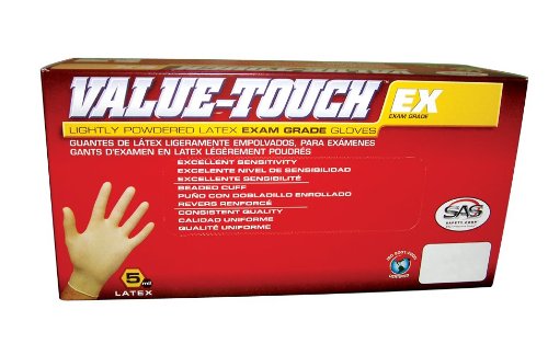 SAS Safety 6504 Value-Touch Exam Grade Disposable Latex 5 Mil Gloves, Extra Large