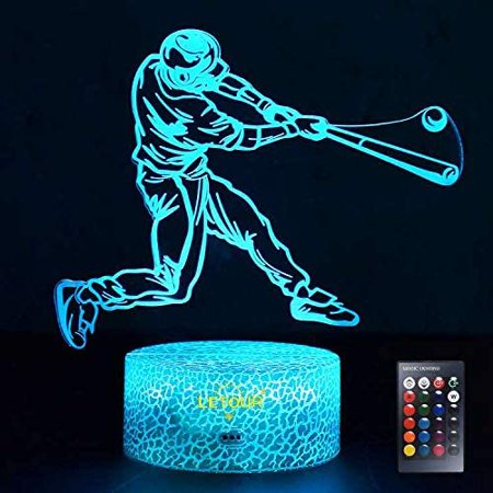 BLUUXIN Night Light for Kids Baseball 3D Night Light Porpoise Illusion Lamp with Remote Control 16 Color Changing Xmas Halloween Birthday Gift for Chi