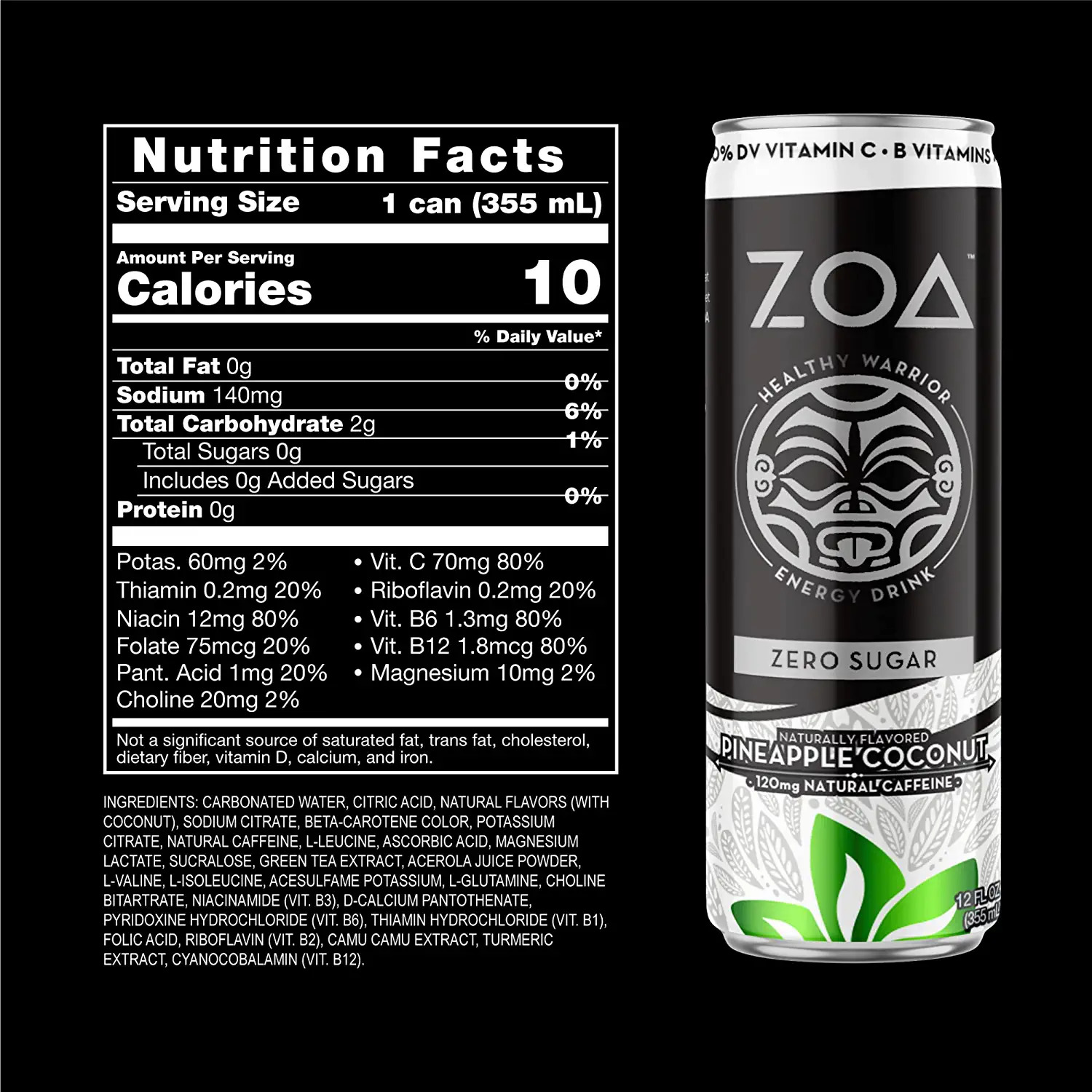 Zoa Pineapple Coconut Zero Sugar Soda  12 Fl Oz Aluminum Can  0.0% ABV thumbnail