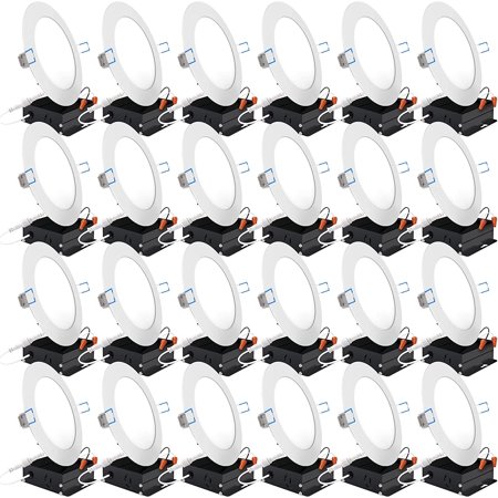 YAAN 24 Pack 6 Inch Ultra Thin LED Recessed Ceiling Lights Slim  3000K Warm White  Dimmable 14W=100W  850 LM  Smooth Trim Damp Rated  Canless Wafer Th