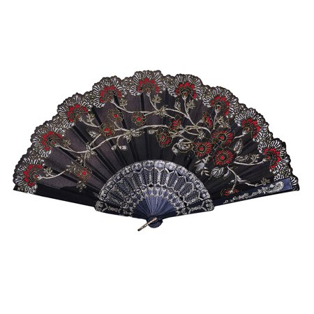 MIANHT Best Chinese Style Dance Wedding Party Lace Silk Folding Hand Held Flower Fan - 2022 Best Chinese Style R-#9657
